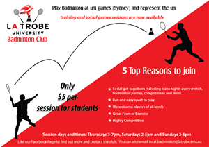 Poster-Design von lakendrajackson06 für La Trobe University Badminton Club | Design #4101655