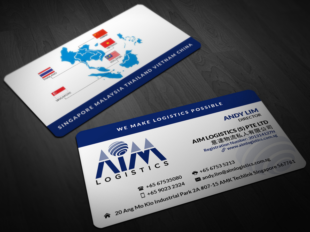 Design de Carte de Visite par Pointless Pixels India pour AIM Logistics (S) Pte Ltd | Design #4114558