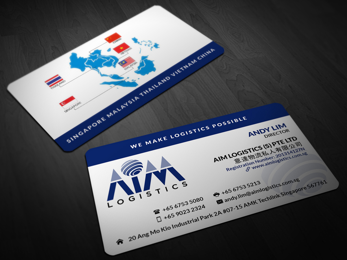 Design de Carte de Visite par Pointless Pixels India pour AIM Logistics (S) Pte Ltd | Design #4114681