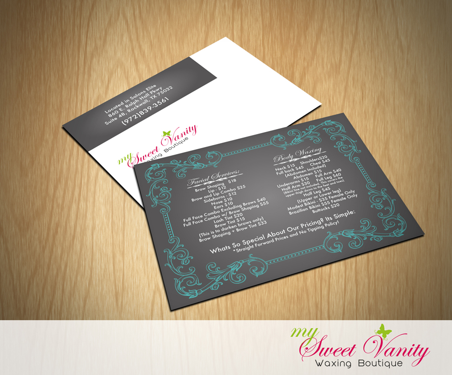 Postkarten-Design von FLEXIN für Sweet Vanity Waxing Boutique | Design #4141736
