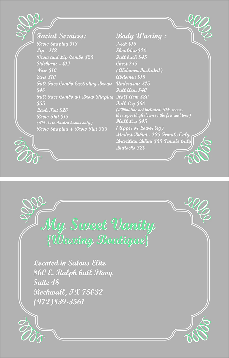Postcard Design by Mayra Degiovanni for Sweet Vanity Waxing Boutique | Design #4136862