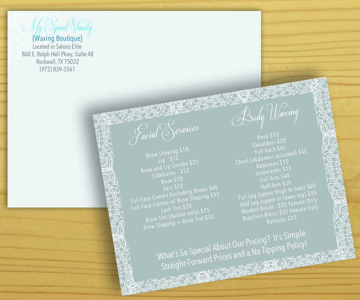 Postcard Design by  hurricanesong for Sweet Vanity Waxing Boutique | Design #4126051