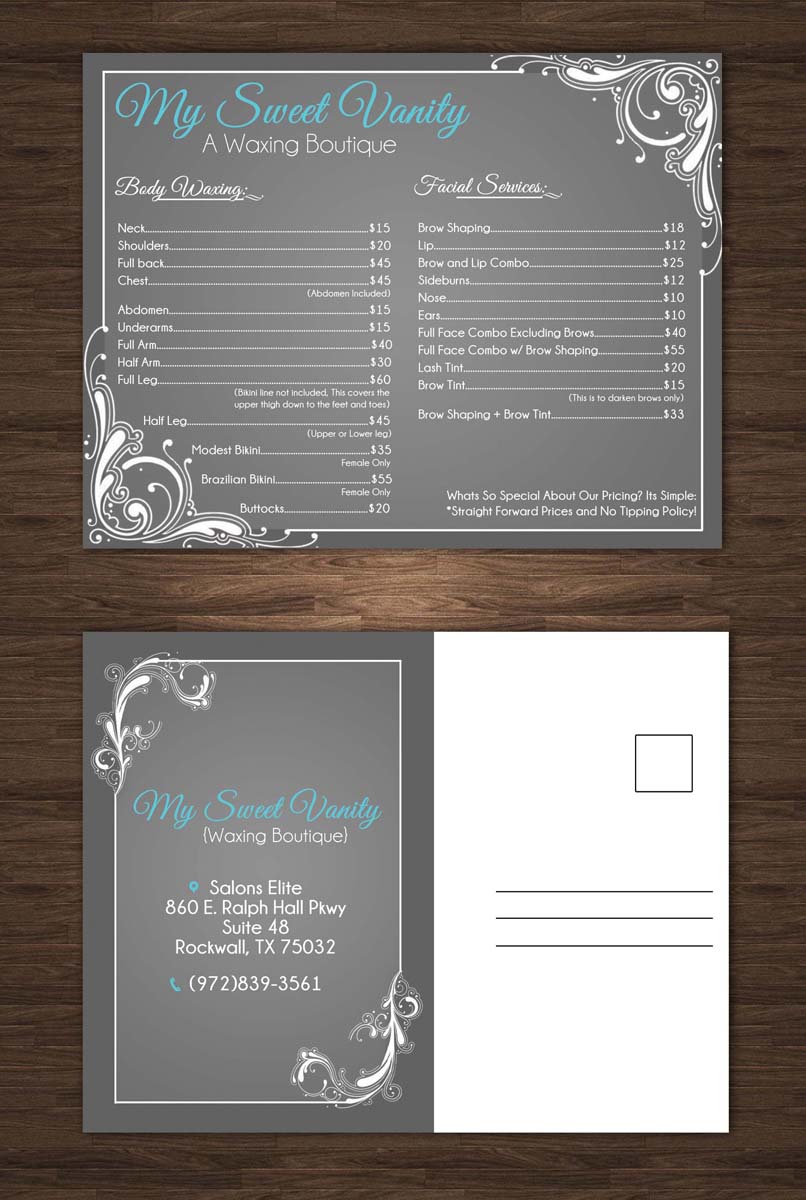 Postcard Design by ESolz Technologies for Sweet Vanity Waxing Boutique | Design #4140885