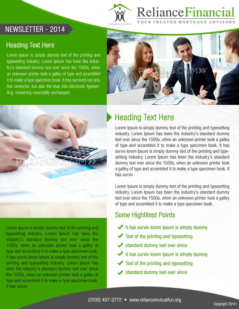Newsletter-Design von Best Design Hub für Reliance Financial | Design #4156236