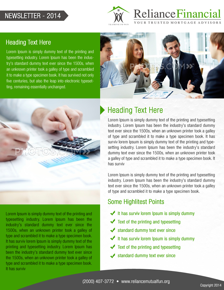 Diseño de Newsletter por Best Design Hub para Reliance Financial | Diseño #4156271