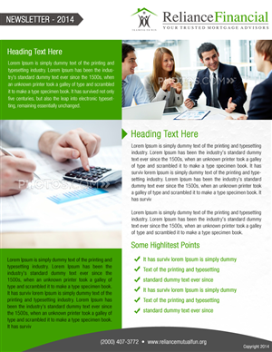 Newsletter Design by Best Design Hub for Reliance Financial | Design: #4156271