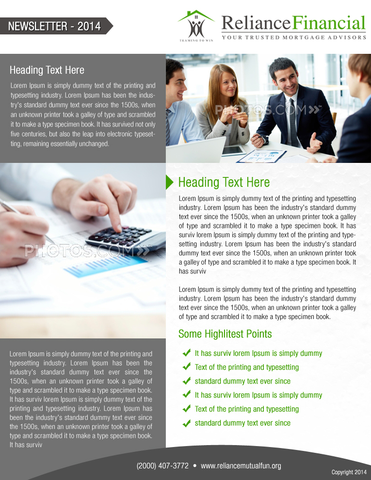 Newsletter Design by Best Design Hub for Reliance Financial | Design #4156286