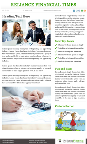 Newsletter Design by Best Design Hub for Reliance Financial | Design: #4210696