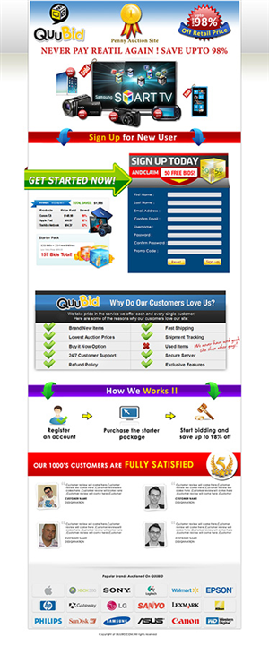 Flyer design that will be used as a landing page for a penny auctions website