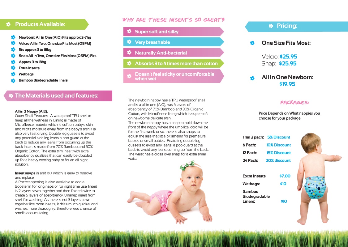 Brochure Design by MNM for cherry blossomz nappies | Design #1225778