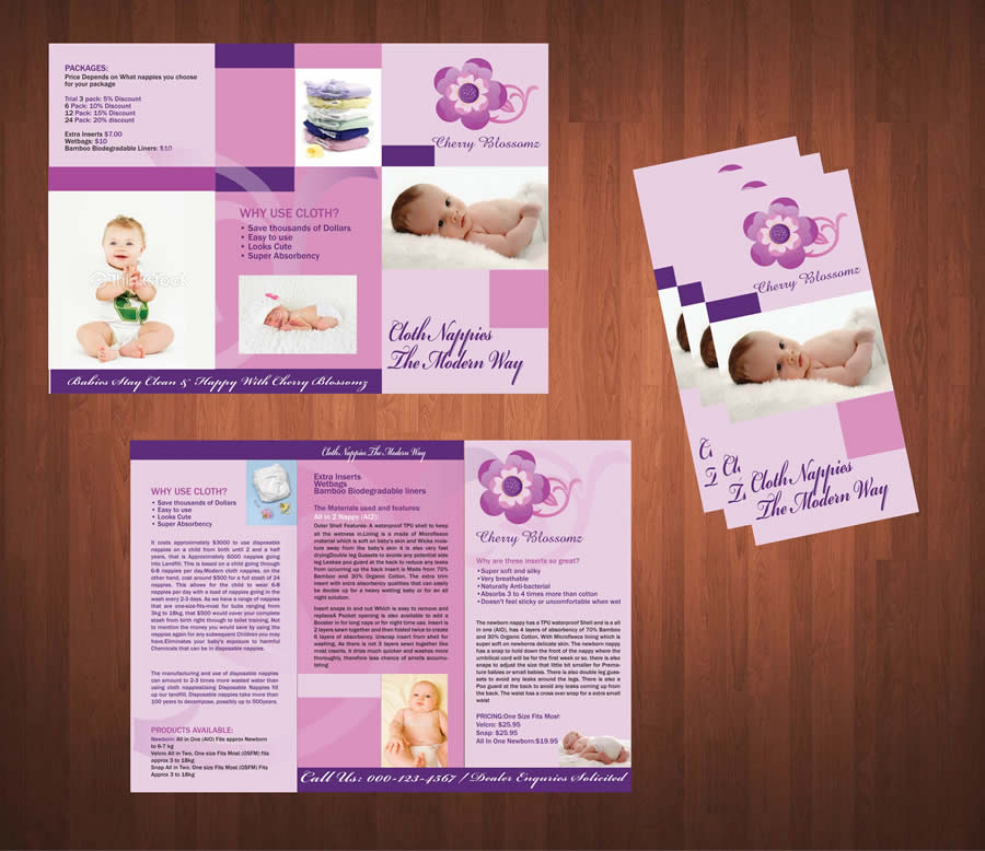 Brochure Design by Sbss for cherry blossomz nappies | Design #1157529