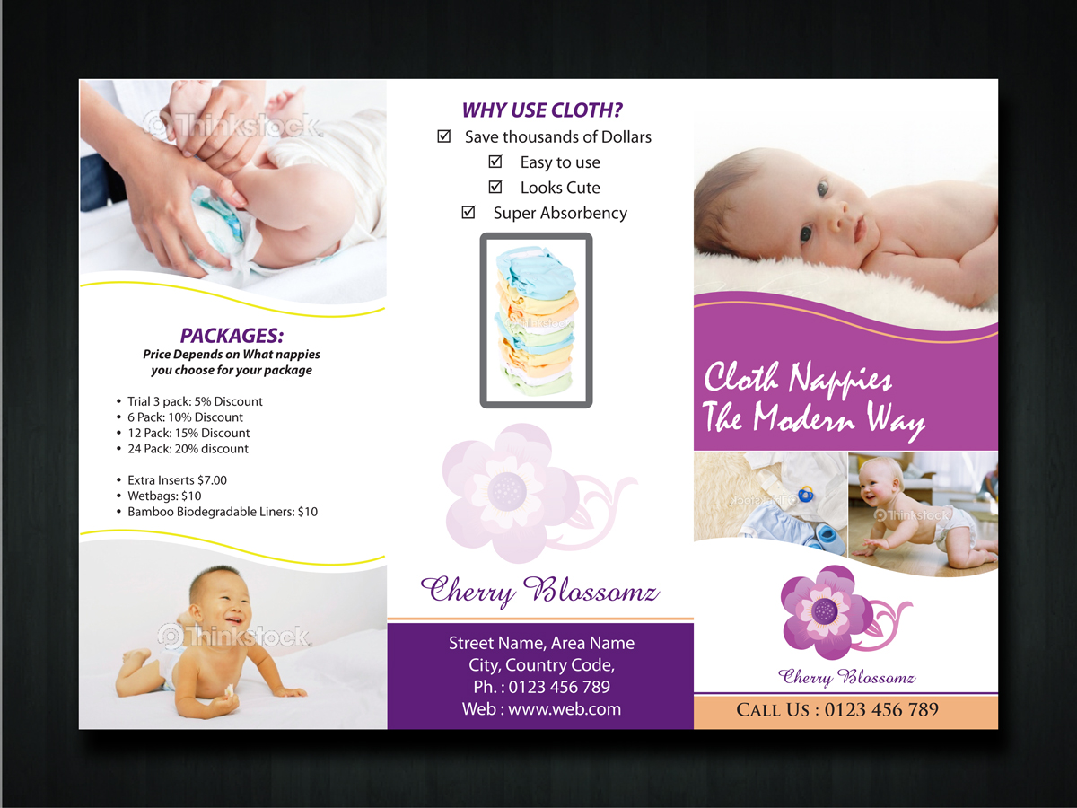 Brochure Design by Sbss for cherry blossomz nappies | Design #1158033