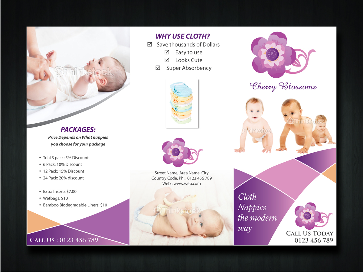 Brochure Design by Sbss for cherry blossomz nappies | Design #1158037