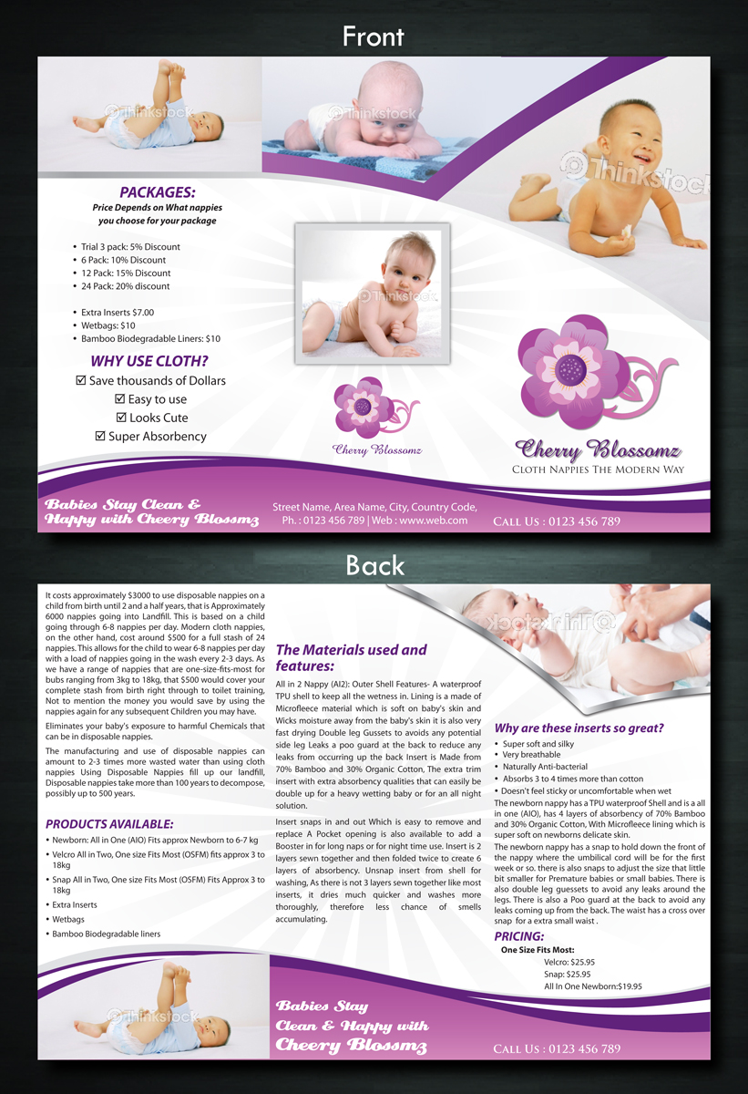 Brochure Design by Sbss for cherry blossomz nappies | Design #1158039