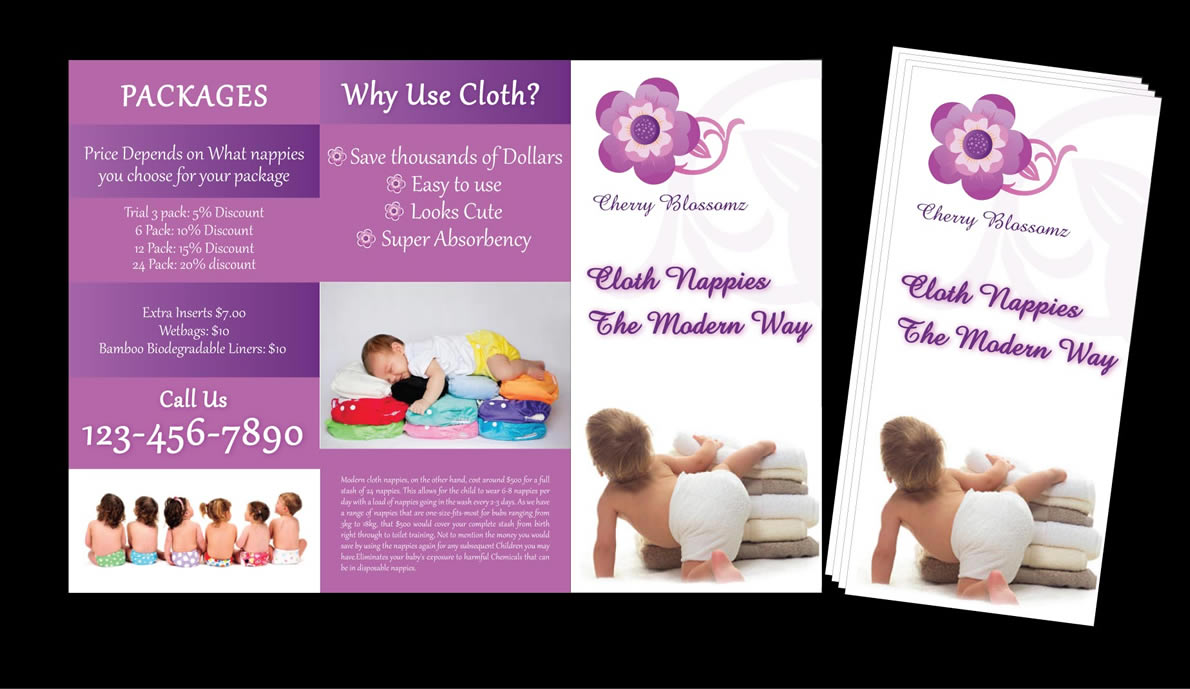 Brochure Design by Sbss for cherry blossomz nappies | Design #1160536