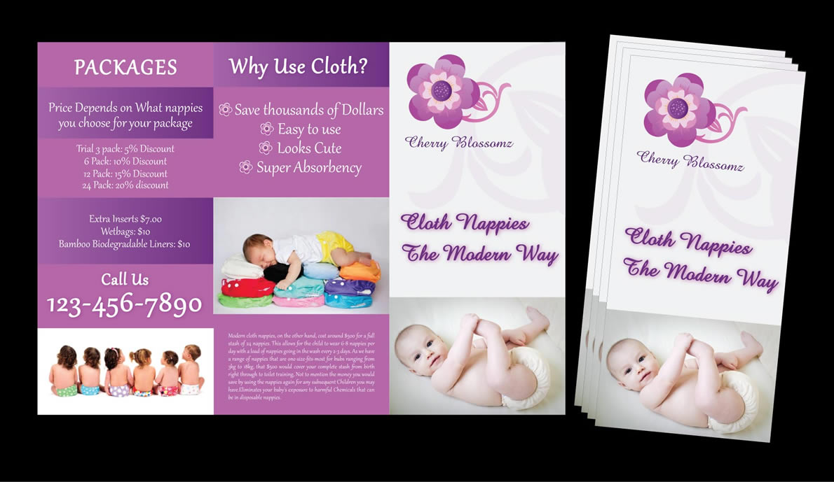 Brochure Design by Sbss for cherry blossomz nappies | Design #1160538