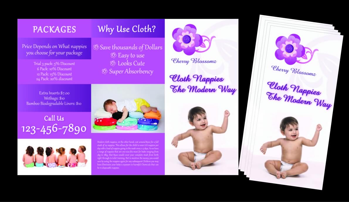 Brochure Design by Sbss for cherry blossomz nappies | Design #1160539