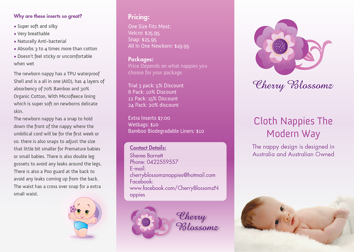 Diseño de Brochure por RubiK para cherry blossomz nappies | Diseño #1176953