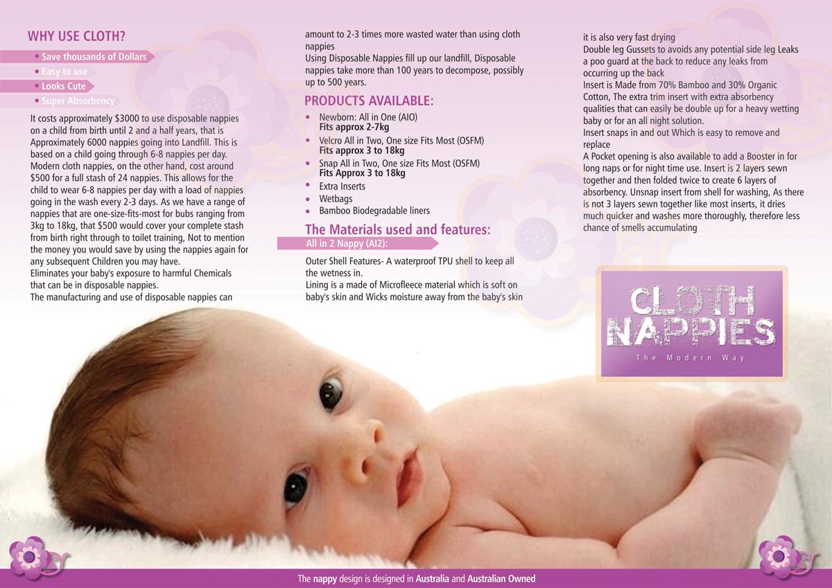Brochure Design by Naeem for cherry blossomz nappies | Design #1169020
