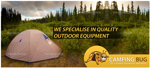 Camping Bug Outdoors Illustrated WEB Banner Design Template | Diseño De Banner Publicitario por Kreative Ideaz