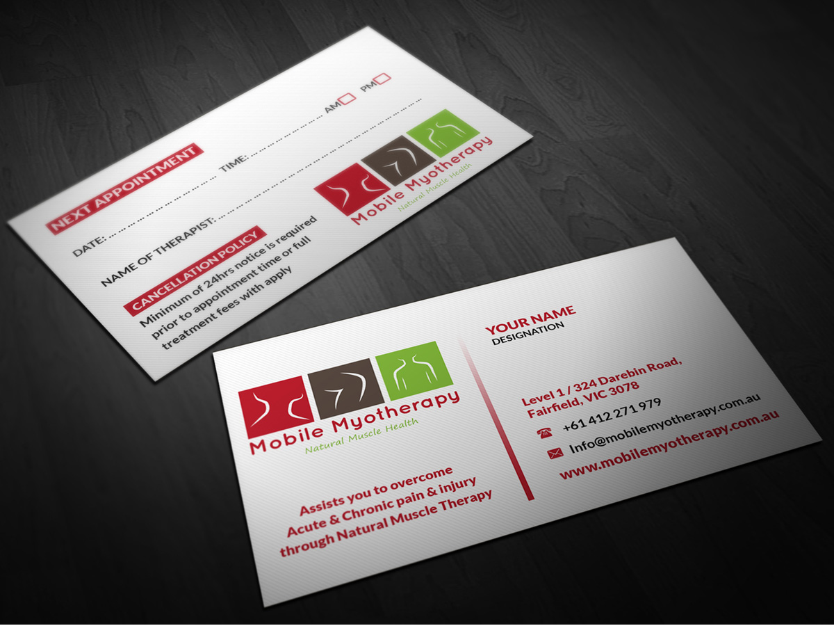 Business Card Design by Pointless Pixels India for Mobile Myotherapy | Design #4147910