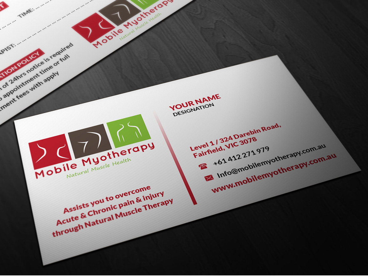 Business Card Design by Pointless Pixels India for Mobile Myotherapy | Design #4147942