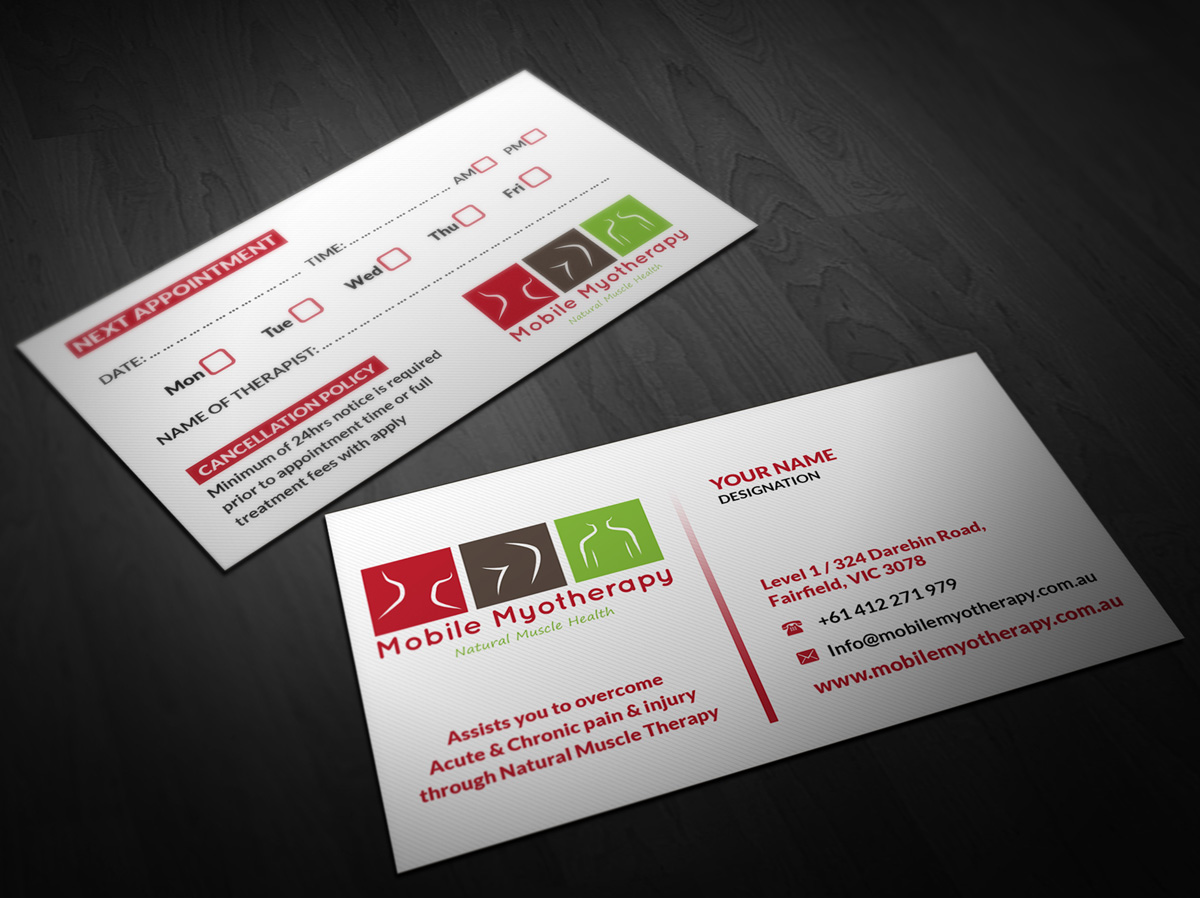 Business Card Design by Pointless Pixels India for Mobile Myotherapy | Design #4148011