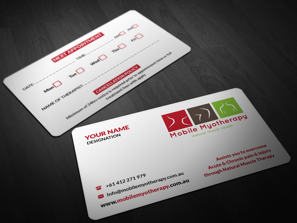 Business Card Design by Pointless Pixels India for Mobile Myotherapy | Design #4148077