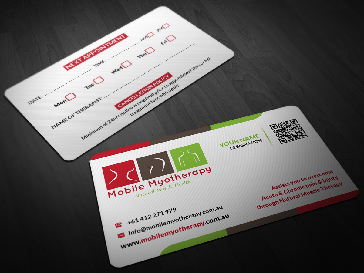 Business Card Design by Pointless Pixels India for Mobile Myotherapy | Design #4155093