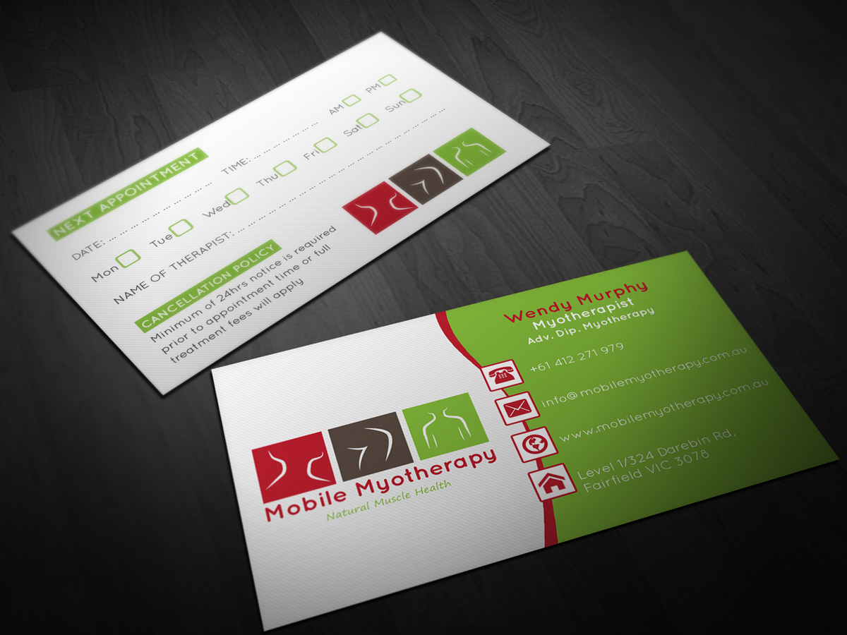 Business Card Design by Pointless Pixels India for Mobile Myotherapy | Design #4198035