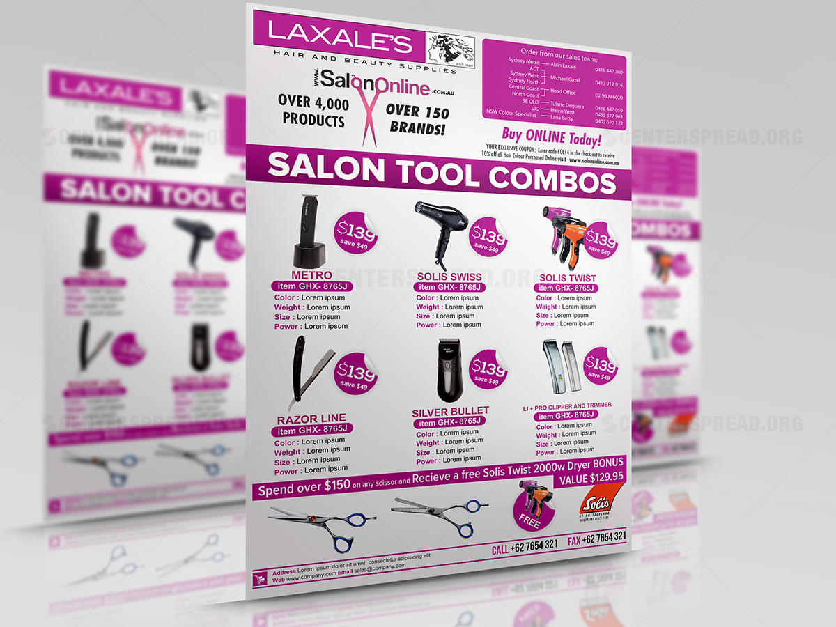 Diseño de Brochure por CENTERSPREAD para Laxales Hair and Beauty Supplies | Diseño #4178397