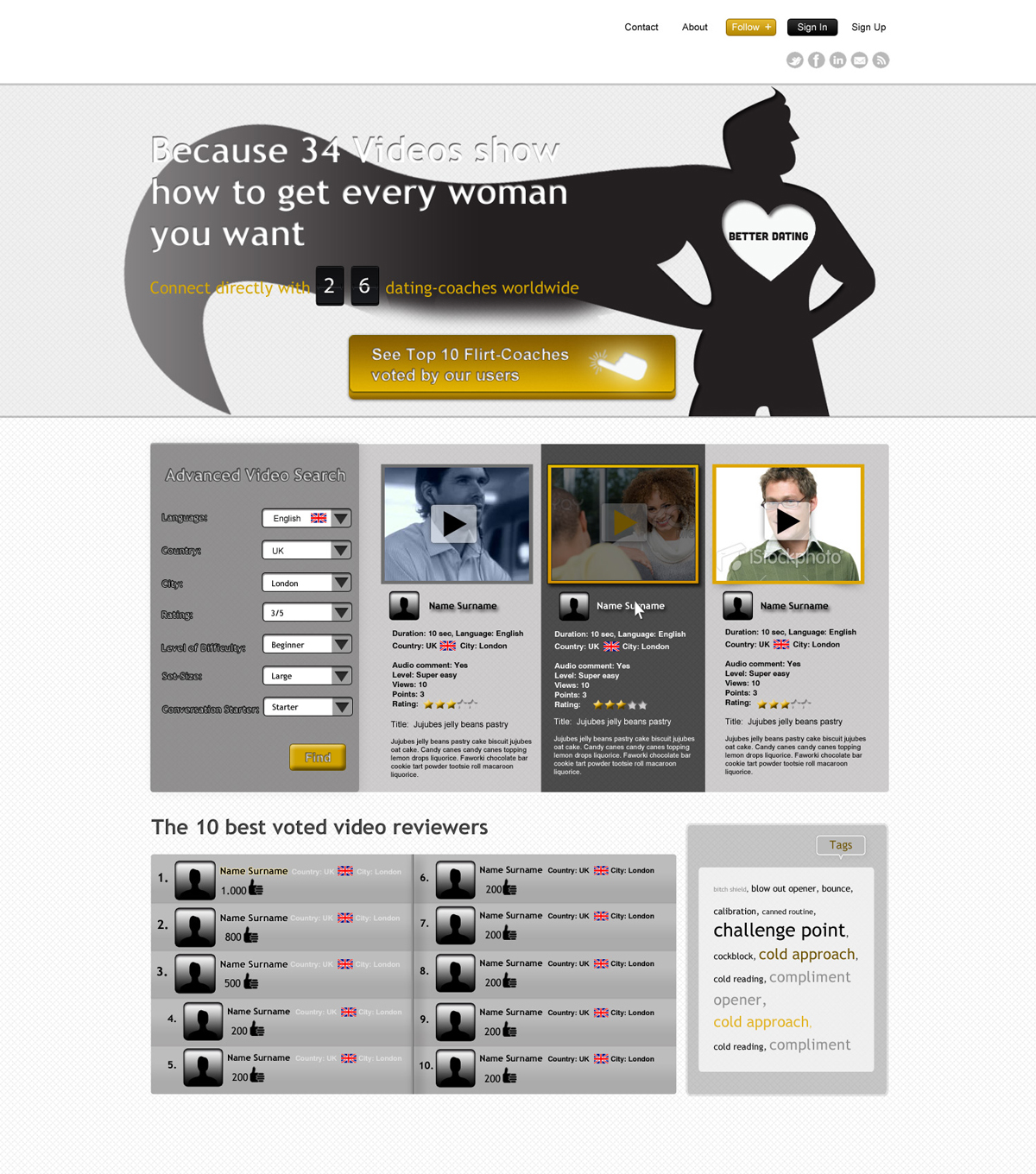 Web Design by Zoe  for Betterdating.com & DatingTurnaround.com (both online in the course of 2014) | Design #1181930