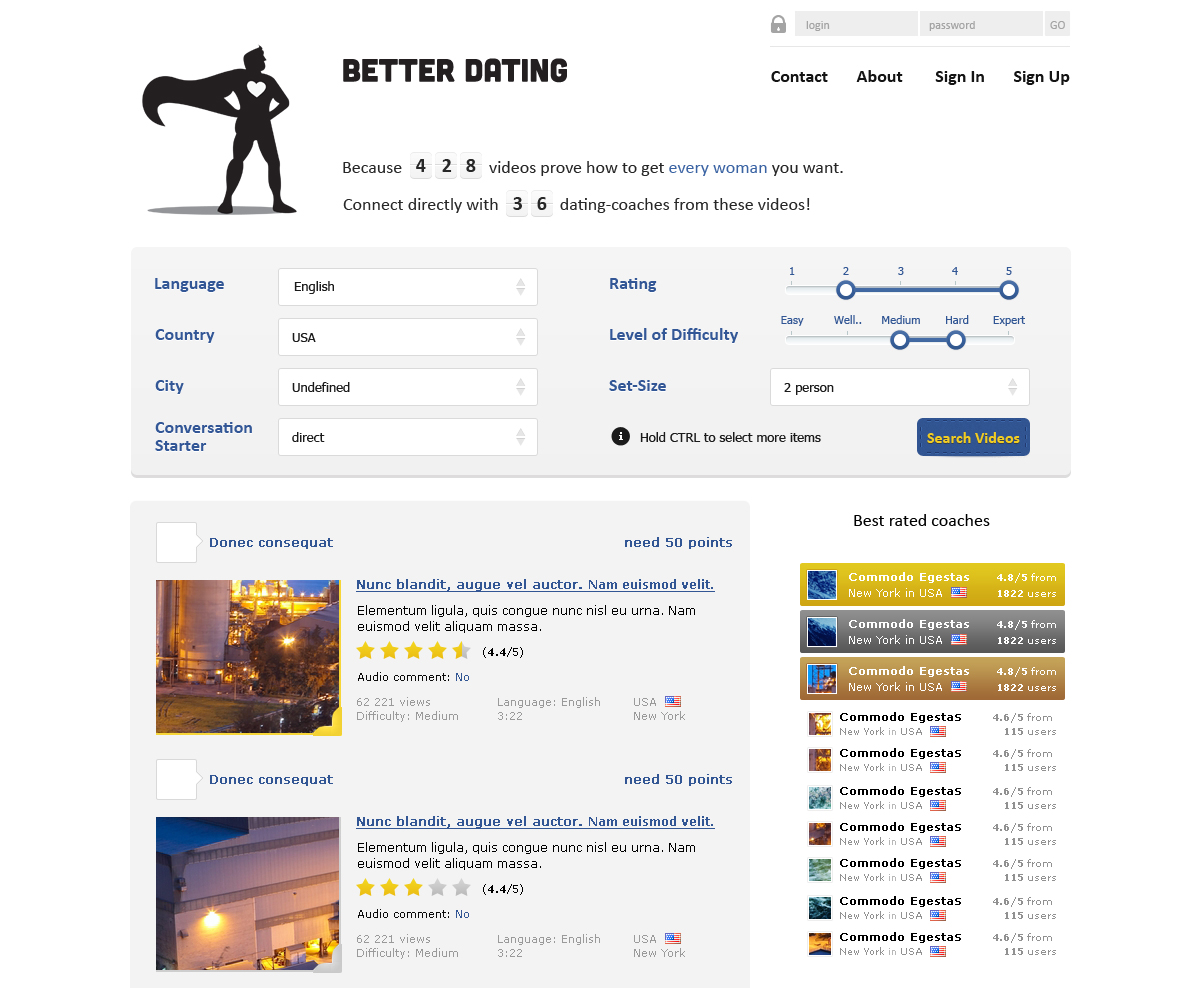 Web Design by Veleriq for Betterdating.com & DatingTurnaround.com (both online in the course of 2014) | Design #1194115