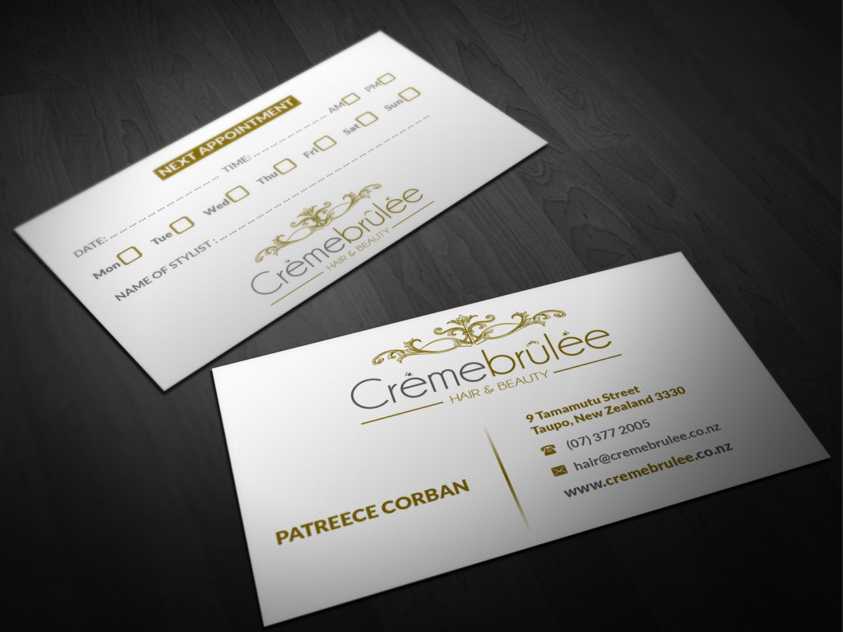 Business Card Design by Pointless Pixels India for Cremebrulee Hair & Beauty | Design #4197827