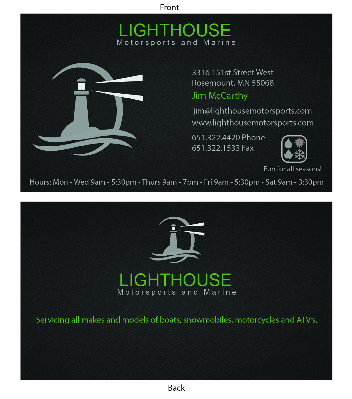 Business Card Design by waxpaper91 for Lighthouse Motorsports and Marine | Design #4200068