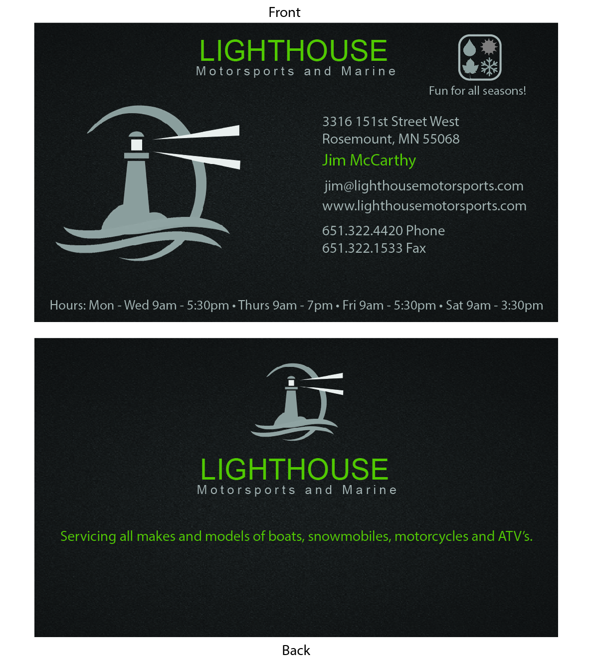 Business Card Design by waxpaper91 for Lighthouse Motorsports and Marine | Design #4200069