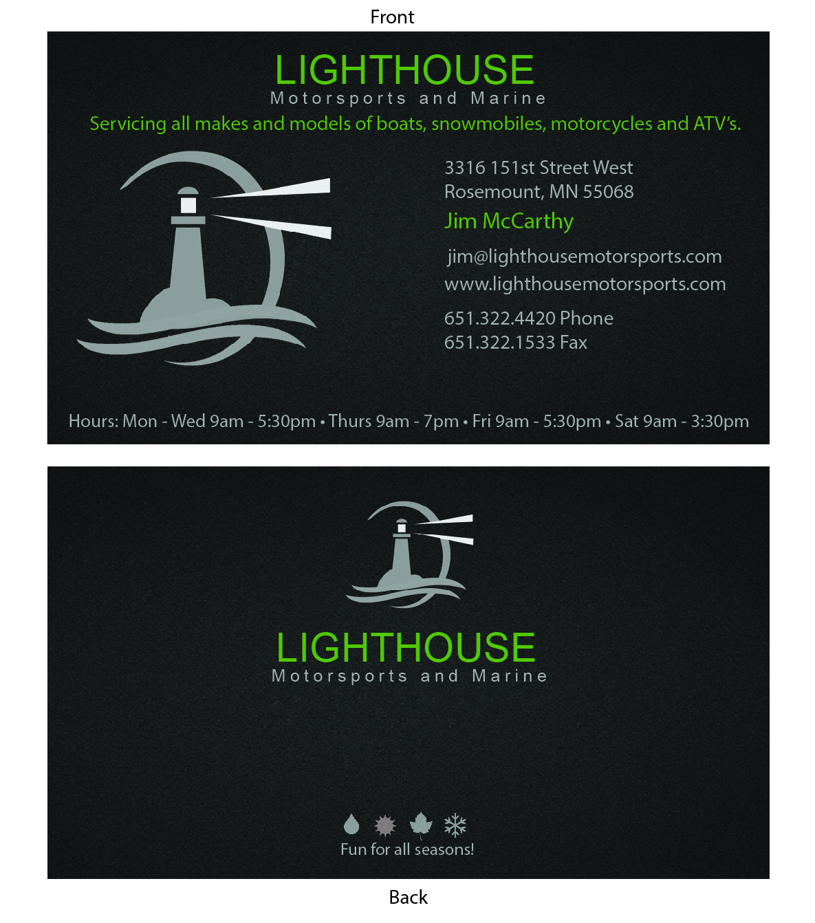 Business Card Design by waxpaper91 for Lighthouse Motorsports and Marine | Design #4200071