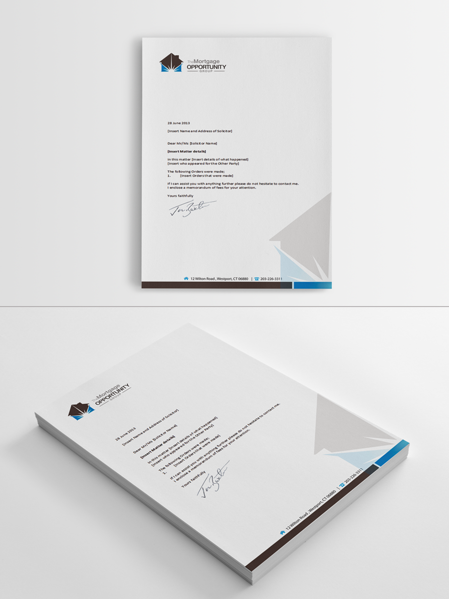 Letterhead Design by Sarah Mathews for The Mortgage Opportunity Group | Design #4214556