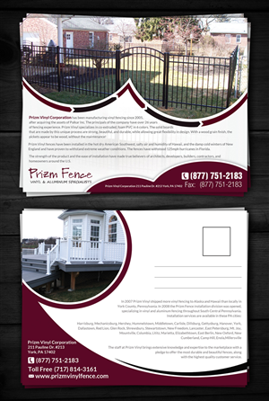 Postcard Design by ESolz Technologies for Prizm Vinyl Corporation | Design #4230501