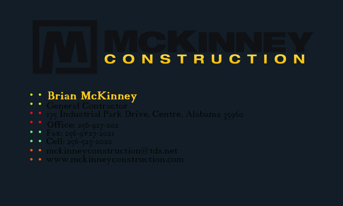 Business Card Design by ykbmys for McKinney Construction | Design #4241930