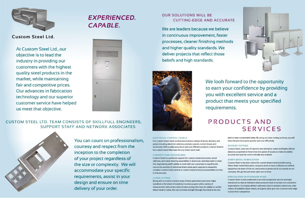 Brochure Design by JessicaD for Custom Steel Ltd. | Design #1281491