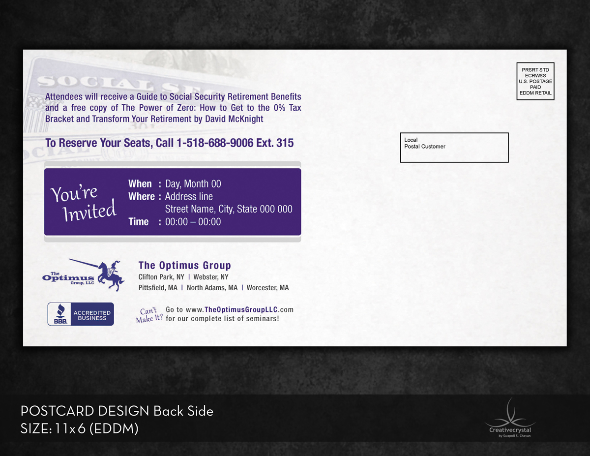 Postcard Design by Creativecrystal for The Optimus Group | Design #4281434