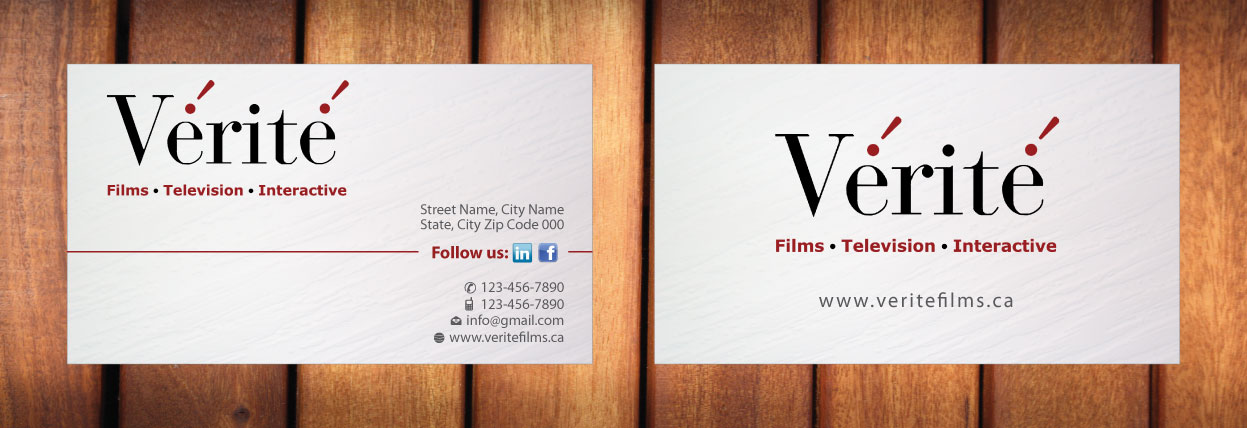 Visitenkarten-Design von Sbss für Vérité Films Inc. | Design #1214305