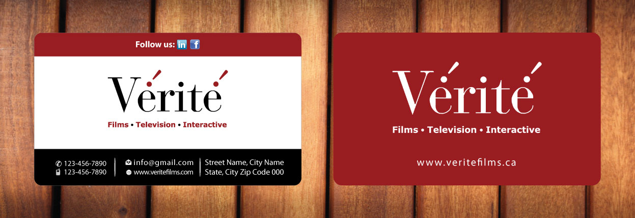 Visitenkarten-Design von Sbss für Vérité Films Inc. | Design #1214306