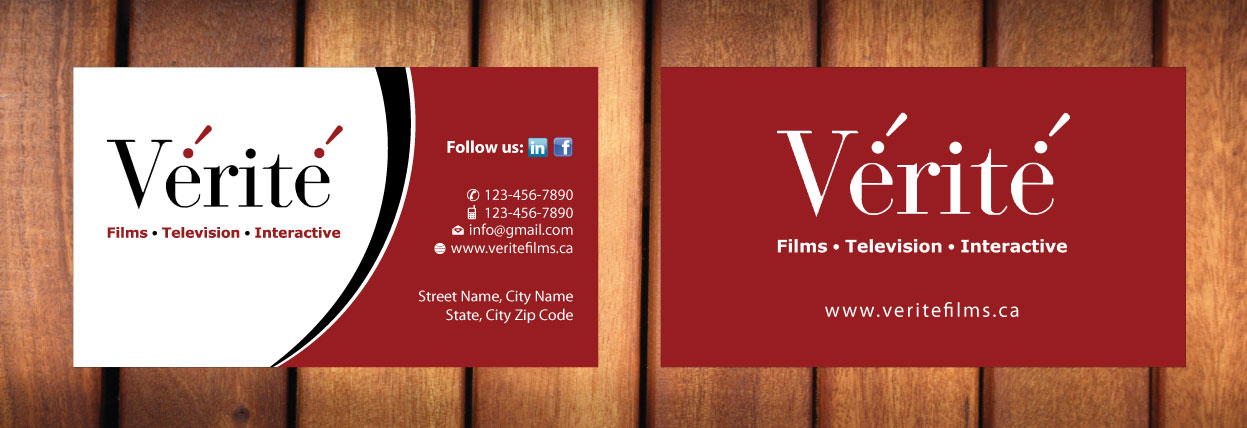 Visitenkarten-Design von Sbss für Vérité Films Inc. | Design #1214308