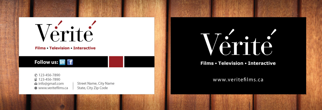 Visitenkarten-Design von Sbss für Vérité Films Inc. | Design #1214314
