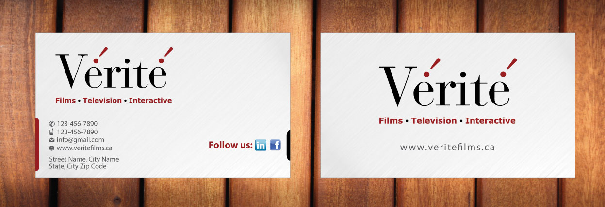 Visitenkarten-Design von Sbss für Vérité Films Inc. | Design #1214322