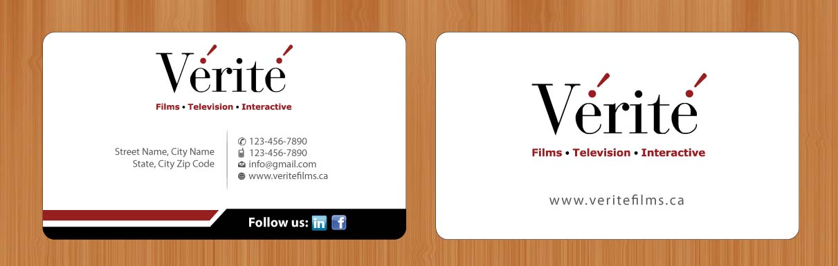 Visitenkarten-Design von Sbss für Vérité Films Inc. | Design #1214325