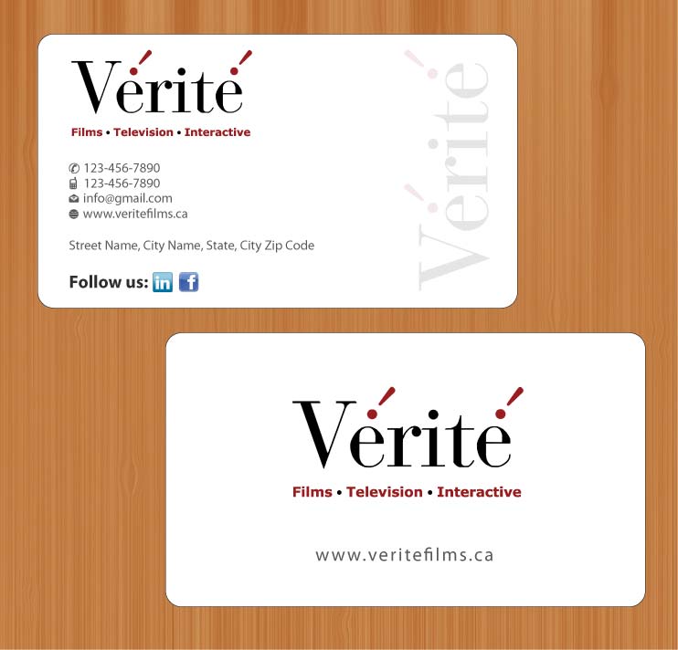 Visitenkarten-Design von Sbss für Vérité Films Inc. | Design #1214326