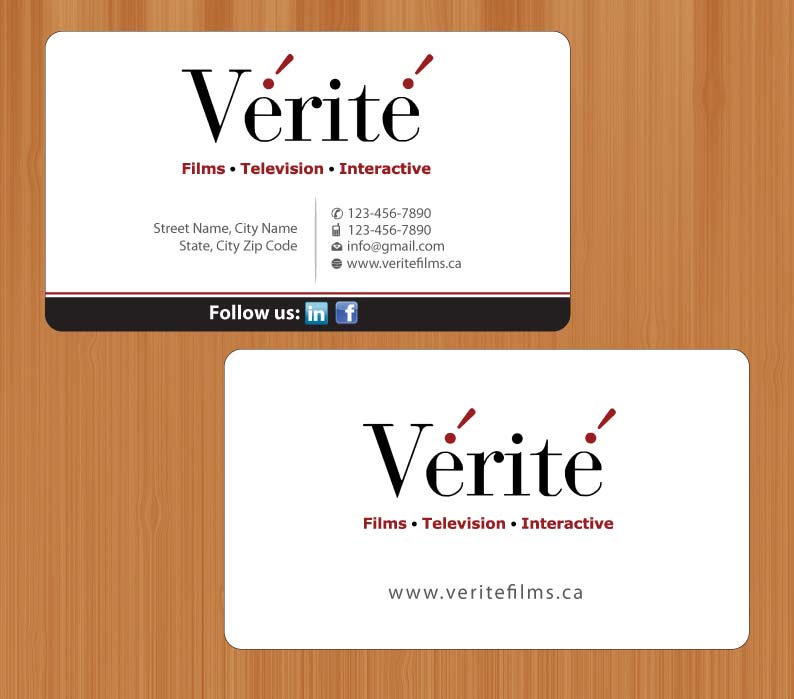 Visitenkarten-Design von Sbss für Vérité Films Inc. | Design #1214335